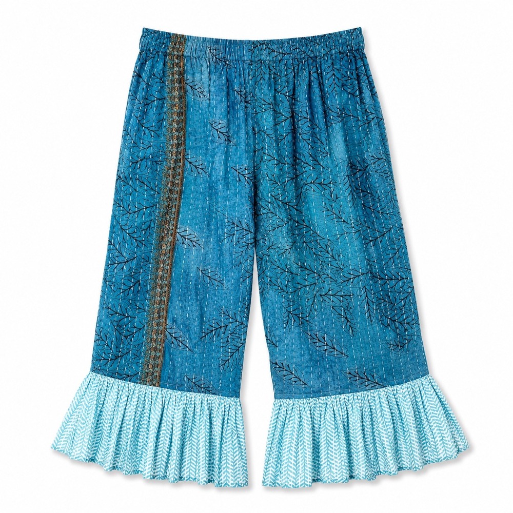 Kantha Patchwork Wide Leg Quilted Bloomer Pants OS Reversible Boho One Of A Kind - Picture 15 of 16